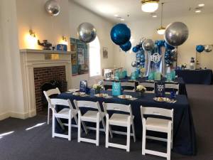 Tables set up for a baby shower